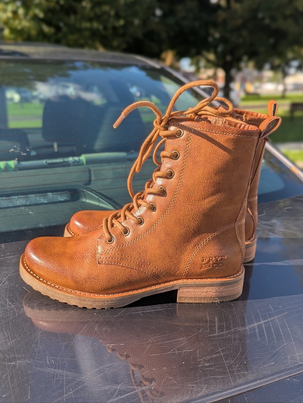 Quiet Luxury Heritage Frye Chesnee Leather Combat Boots Lace Up NIB Size 6